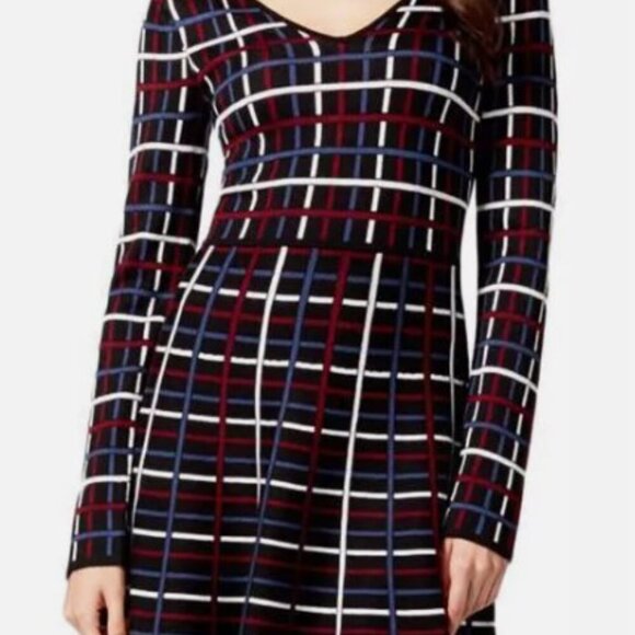 BCBGeneration Long Sleeve V-Neck Fit and Flare Sweater Dress - Picture 2 of 5